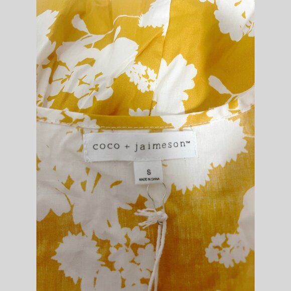 NWT Coco Jaimeson Floral Yellow Mini Dress S Puff Sleeve - Picture 5 of 5